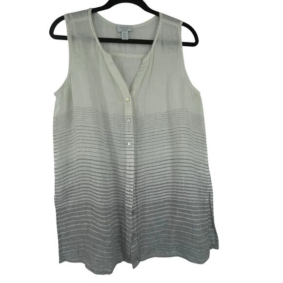 Kenar Striped Sleeveless Button Down Tunic Blouse 100% Linen Minimalist Large - Picture 1 of 10